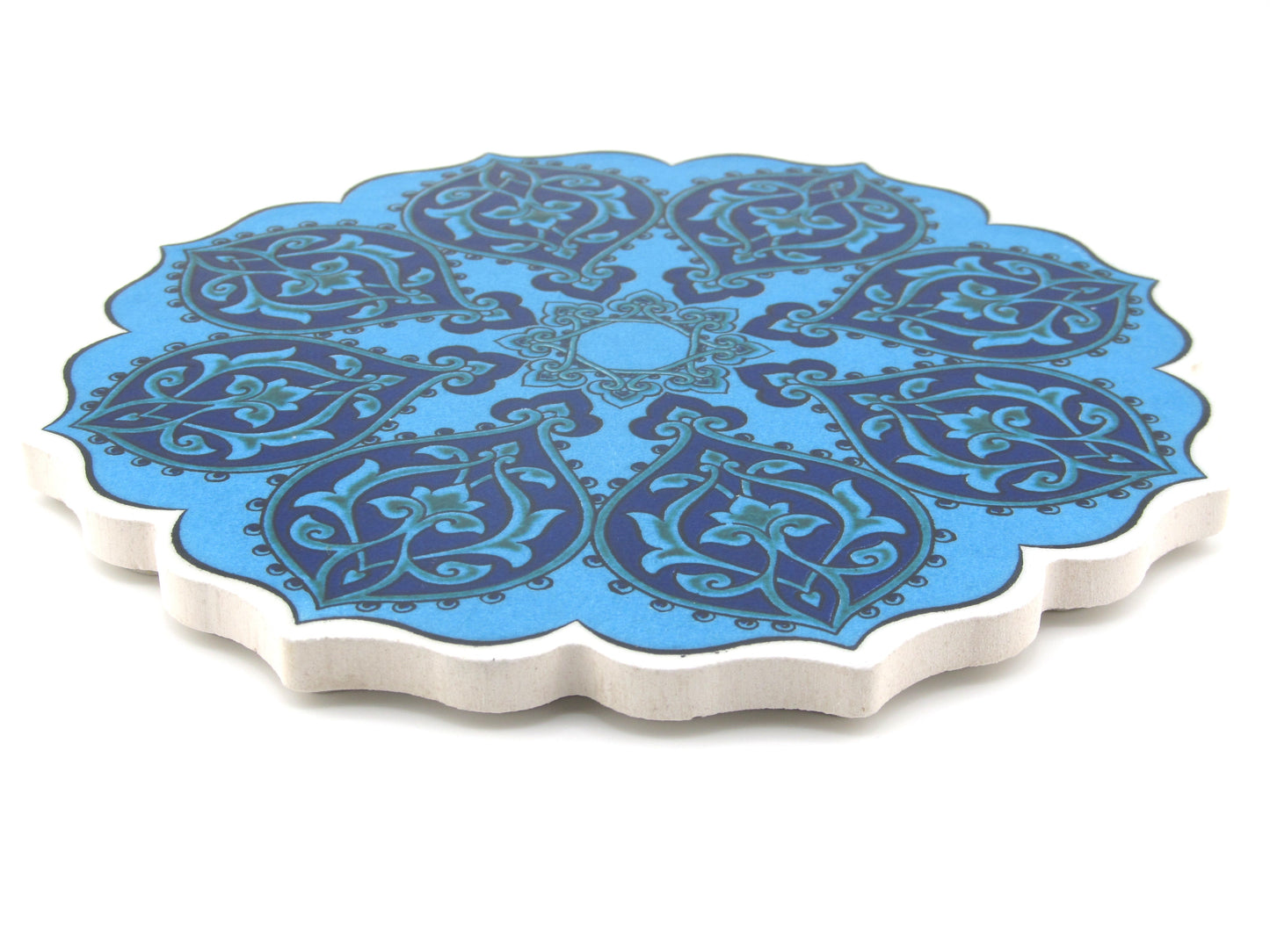Round Turkish Hot Pad Floral Blue Design
