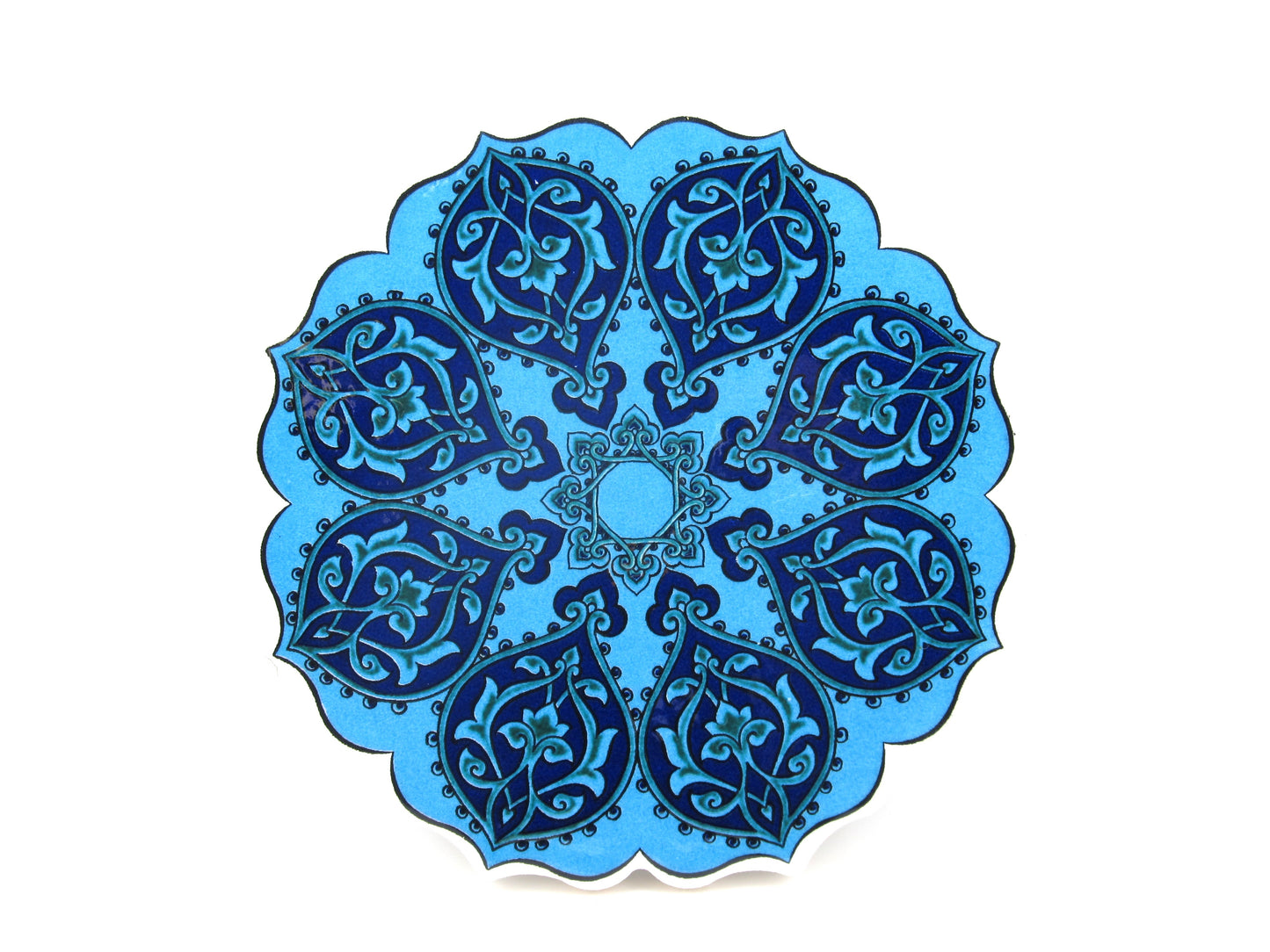 Round Turkish Hot Pad Floral Blue Design