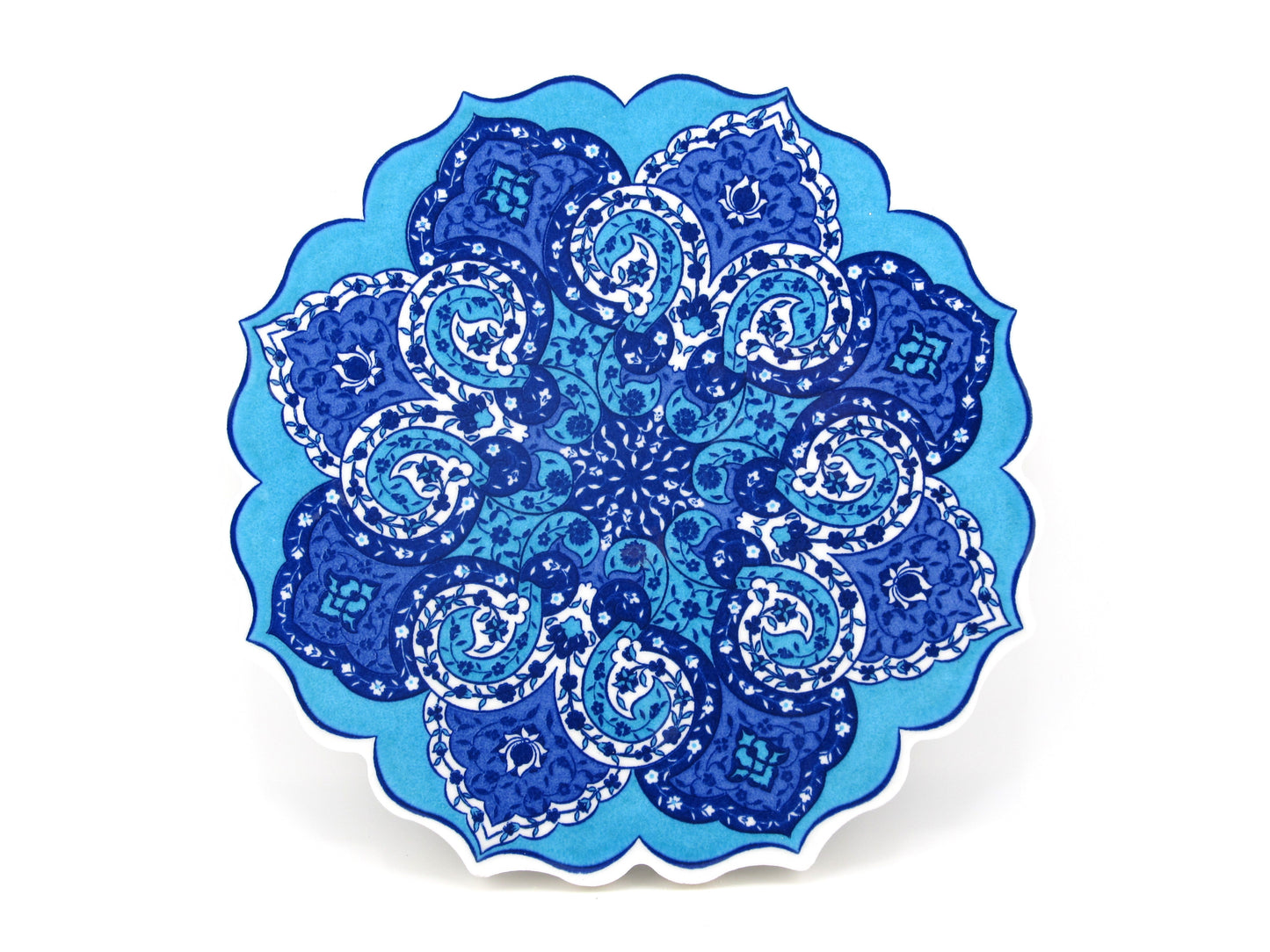 Round Turkish Hot Pad Traditional Blue Flower Design