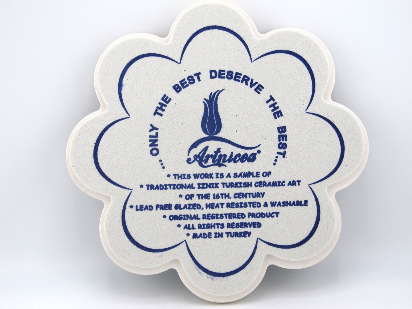 Turkish Hot Pad Traditional Blue Lotus Flower Design